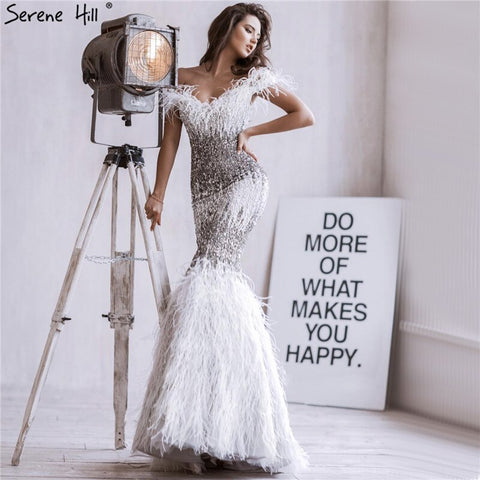 Dubai Pink Sexy Mermaid Evening Dresses Design Luxury Crystal Feathers Sleeveless Formal Gowns 2025 LA70242