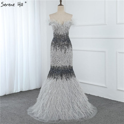 Dubai Pink Sexy Mermaid Evening Dresses Design Luxury Crystal Feathers Sleeveless Formal Gowns 2025 LA70242