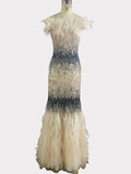 Dubai Pink Sexy Mermaid Evening Dresses Design Luxury Crystal Feathers Sleeveless Formal Gowns 2025 LA70242