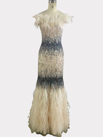 Dubai Pink Sexy Mermaid Evening Dresses Design Luxury Crystal Feathers Sleeveless Formal Gowns 2025 LA70242