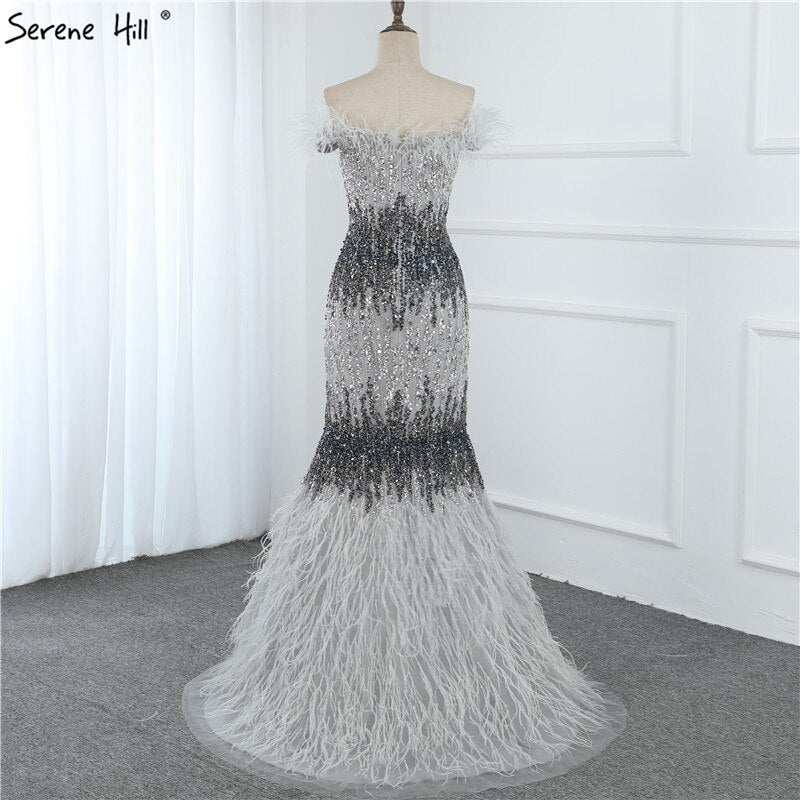 Dubai Pink Sexy Mermaid Evening Dresses Design Luxury Crystal Feathers Sleeveless Formal Gowns 2025 LA70242