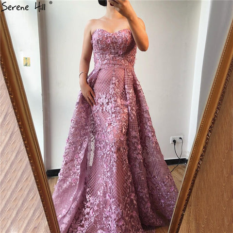 Vestidos de noche de sirena con encaje, sin tirantes y estilo sirena, corte sirena, hombros descubiertos y cristales, estilo Dubai, colección 2025. Foto real LA70186 