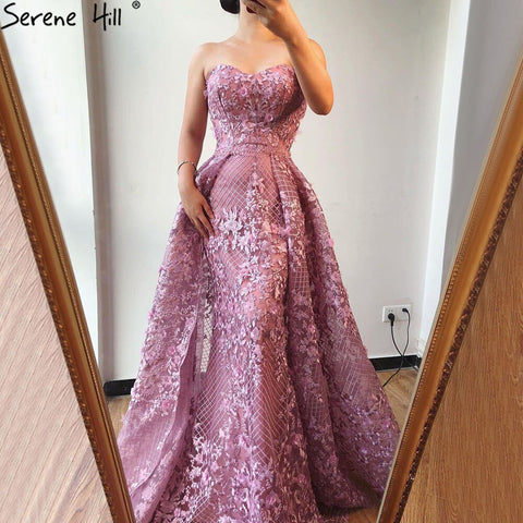 Vestidos de noche de sirena con encaje, sin tirantes y estilo sirena, corte sirena, hombros descubiertos y cristales, estilo Dubai, colección 2025. Foto real LA70186 