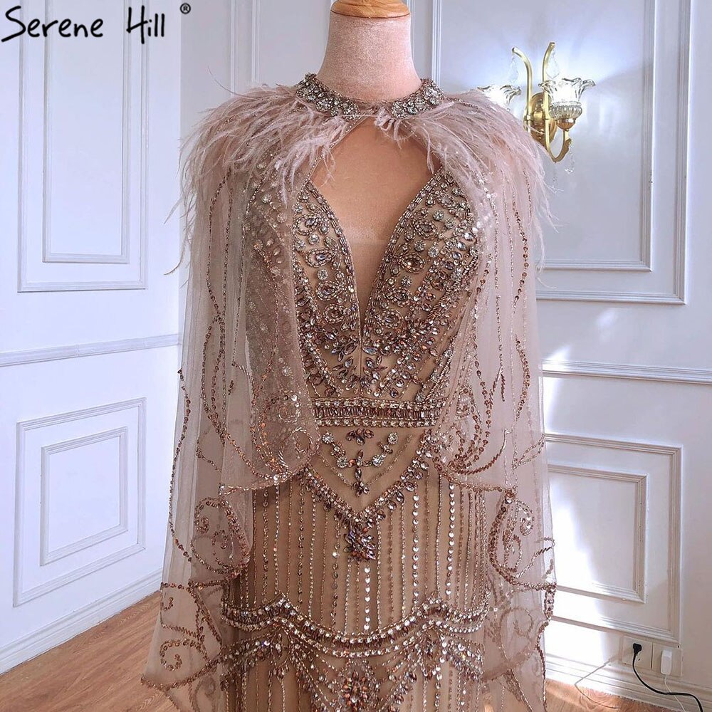 Dubai Purple V-Neck Mermaid Sexy Evening Dresses 2025 Sleeveless Shawl Yarn Feathers Formal Dress LA70171A