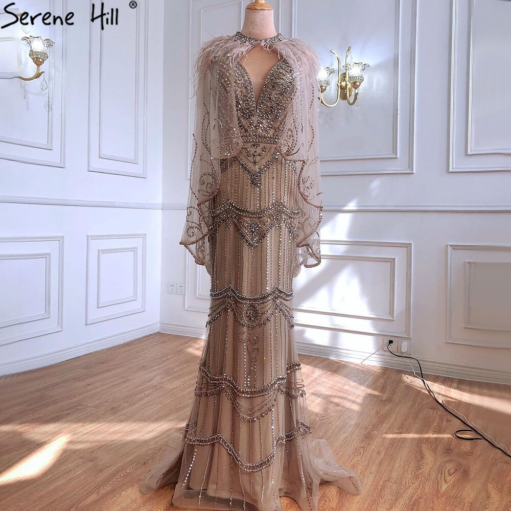 Dubai Purple V-Neck Mermaid Sexy Evening Dresses 2025 Sleeveless Shawl Yarn Feathers Formal Dress LA70171A