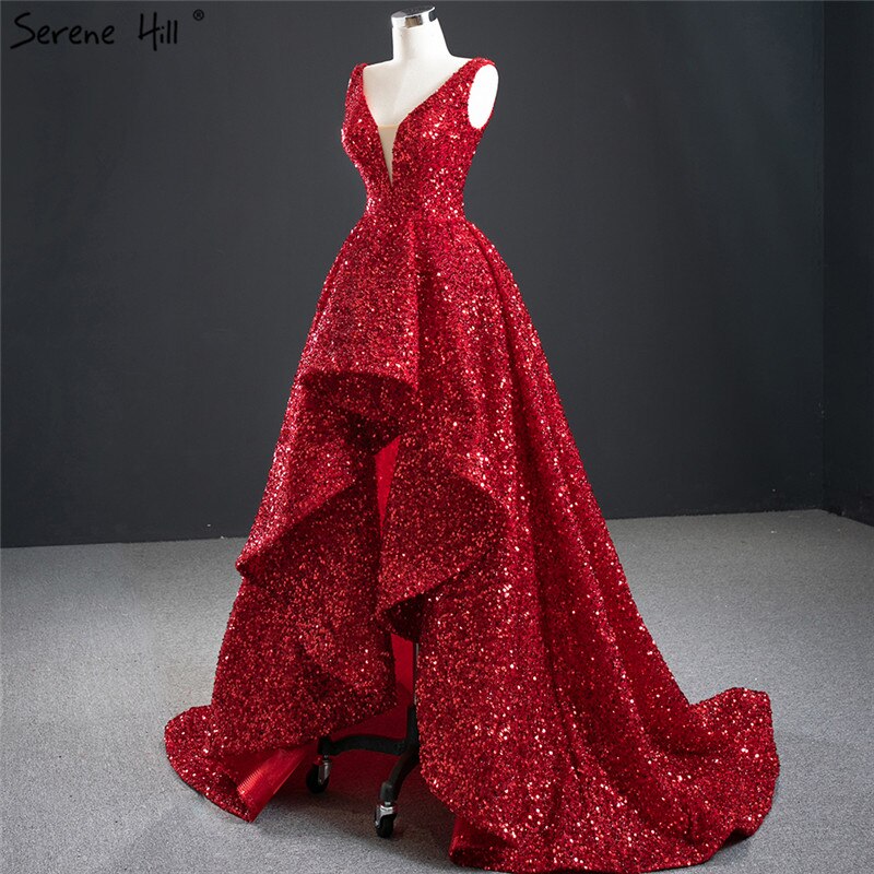 Dubai Red Deep-V Luxury Sexy Evening Dresses 2025 Sleeveless Sequins Asymmetrical  Formal Dress HM67126