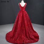Dubai Red Deep-V Luxury Sexy Evening Dresses 2025 Sleeveless Sequins Asymmetrical  Formal Dress HM67126