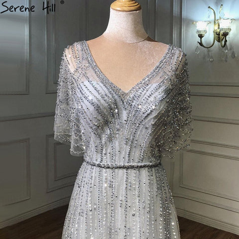 Dubai Red Luxury A-Line Sexy Evening Dresses 2025 Half Sleeves Beading Crystal Formal Dress Design Real Photo LA70458