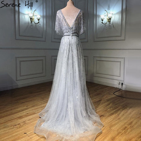 Dubai Red Luxury A-Line Sexy Evening Dresses 2025 Half Sleeves Beading Crystal Formal Dress Design Real Photo LA70458