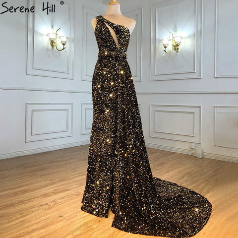 Dubai Red One Shoulder Sexy Evening Dresses 2025 Mermaid Beading Sequins Luxury Formal Dress LA70297