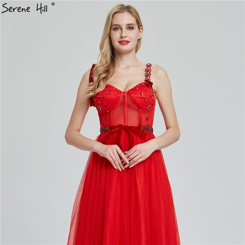 Sale Dubai Red Sleeveless Crystal Bow  Evening Dresses 2025 A-Line Sexy Fashion Formal Dress LA60952