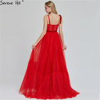 Sale Dubai Red Sleeveless Crystal Bow  Evening Dresses 2025 A-Line Sexy Fashion Formal Dress LA60952