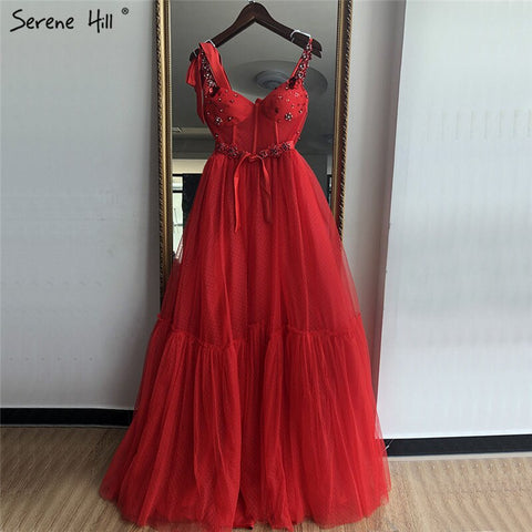 Sale Dubai Red Sleeveless Crystal Bow  Evening Dresses 2025 A-Line Sexy Fashion Formal Dress LA60952