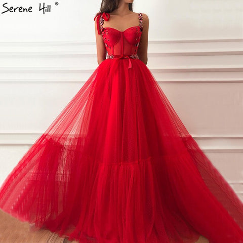 Sale Dubai Red Sleeveless Crystal Bow  Evening Dresses 2025 A-Line Sexy Fashion Formal Dress LA60952