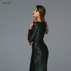 On Sale No Return No Refund Dubai Rose Gold Sequined V-Neck Evening Dresses 2025 Luxury Long Sleeves Sparkle Formal Dress LA60970