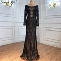 Dubai Silver O-Neck Mermaid Evening Dresses Design 2025 Luxury Long Sleeves Sequins Beading Evening Gown LA70249