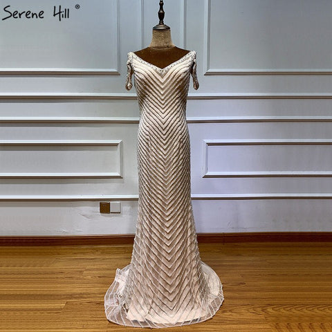 Sale Dubai Silver Sleeveless Luxury Evening Dresses 2025 Latest Design V-Neck Sexy Mermaid Evening Gowns LA60812