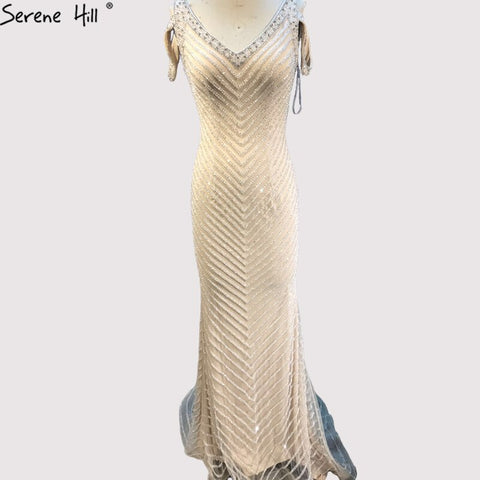 Sale Dubai Silver Sleeveless Luxury Evening Dresses 2025 Latest Design V-Neck Sexy Mermaid Evening Gowns LA60812