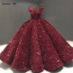 Dubai Sweetheart Sexy Green Luxury Wedding Dresses 2025 Sequined Off Shoulder Bridal Gowns HM66991 Custom Made