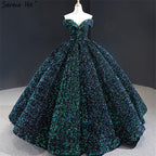 Dubai Sweetheart Sexy Green Luxury Wedding Dresses 2025 Sequined Off Shoulder Bridal Gowns HM66991 Custom Made