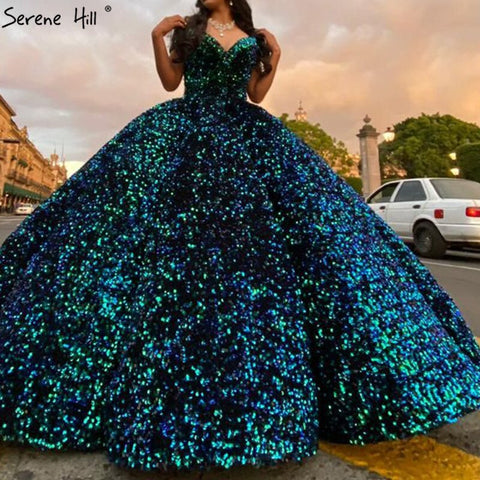 Vestidos de novia de lujo, sexis y verdes, estilo Dubai Sweetheart, colección 2025. Vestidos de novia con lentejuelas y hombros descubiertos, modelo HM66991. Hechos a medida. 