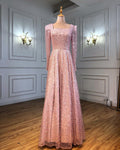 Dubai White A-Line Sexy Luxury Evening Dresses 2025 Beading Long Sleeve Sexy Formal Dress LA70271