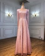 Dubai White A-Line Sexy Luxury Evening Dresses 2025 Beading Long Sleeve Sexy Formal Dress LA70271