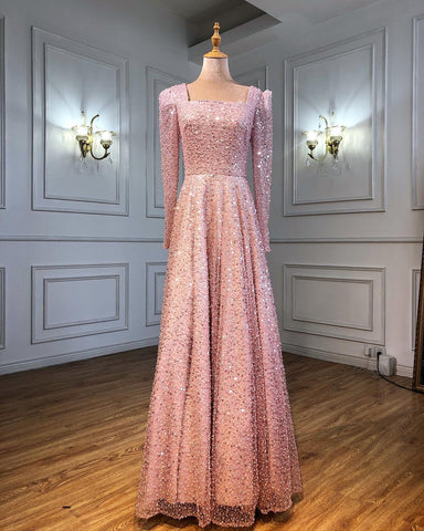 Vestido de noche sexy de lujo corte A blanco de Dubái 2025, vestido formal sexy de manga larga con cuentas LA70271 