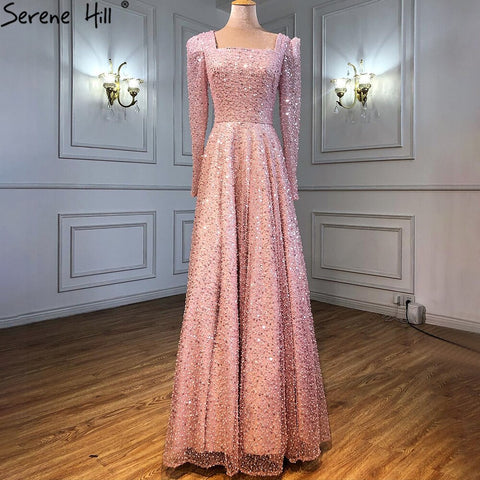 Vestido de noche sexy de lujo corte A blanco de Dubái 2025, vestido formal sexy de manga larga con cuentas LA70271 