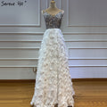 On Sale No Return No Refund Sale Dubai White V-Neck Backless Luxury Evening Dresses 2025 Sleevleess Sequined Tiered Formal Dress LA60955