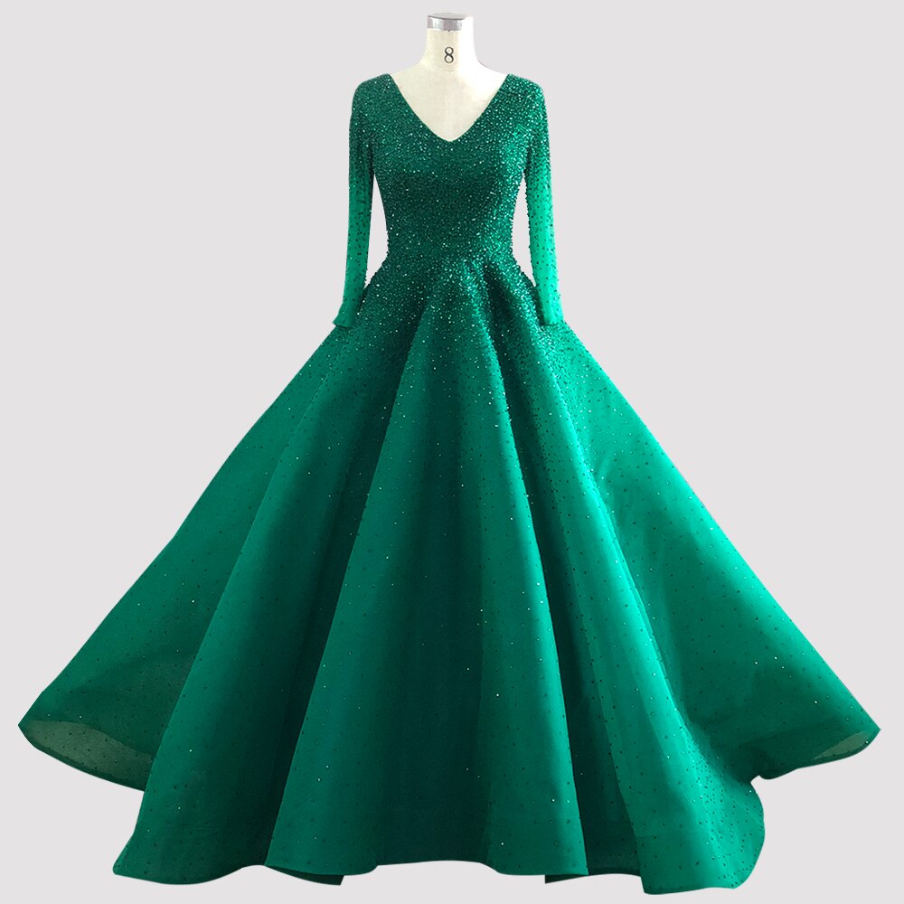 Dubai Wine Red V-Neck High-end Sexy Evening Dresses 2025 Long Sleeve Crystal Luxury Evening Gowns Design LA70272