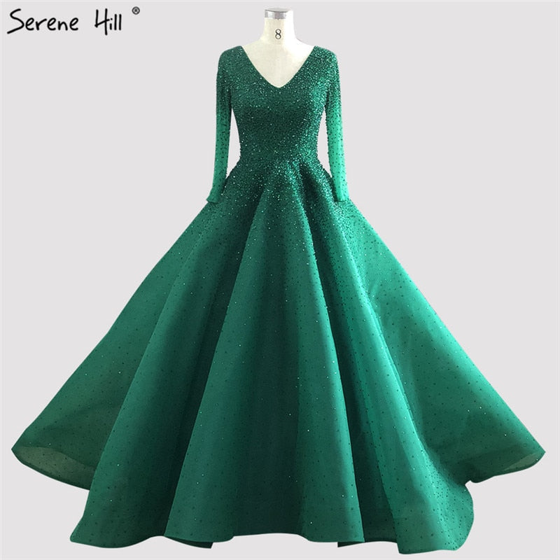 Dubai Wine Red V-Neck High-end Sexy Evening Dresses 2025 Long Sleeve Crystal Luxury Evening Gowns Design LA70272