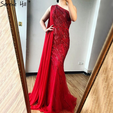 Dubai green One Shoulder Luxury Evening Dresses Mermaid Beading Suiqns Sparkle Formal Dress 2025 LA70515