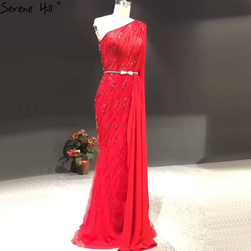 Dubai green One Shoulder Luxury Evening Dresses Mermaid Beading Suiqns Sparkle Formal Dress 2025 LA70515