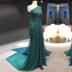 Dubai green One Shoulder Luxury Evening Dresses Mermaid Beading Suiqns Sparkle Formal Dress 2025 LA70515
