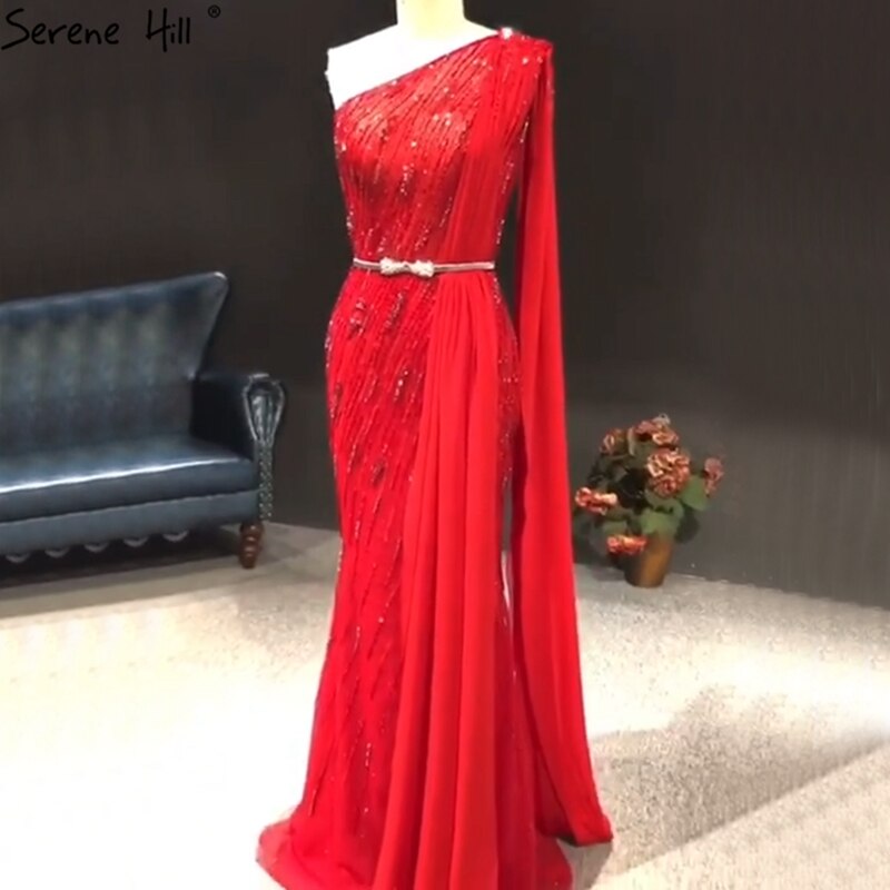 Dubai green One Shoulder Luxury Evening Dresses Mermaid Beading Suiqns Sparkle Formal Dress 2025 LA70515