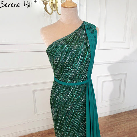 Dubai green One Shoulder Luxury Evening Dresses Mermaid Beading Suiqns Sparkle Formal Dress 2025 LA70515