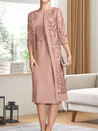 Vestido de gasa corte recto/columna hasta la rodilla para la madre de la novia con lentejuelas plisadas