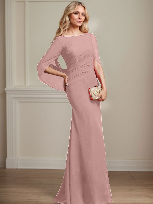 Vestido de chifón hasta el suelo, corte sirena/trompeta, para la madre de la novia, con pliegues 