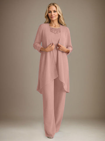 Chiffon Scoop Long Sleeves Mother Of The Bride Pantsuits With Jacket
