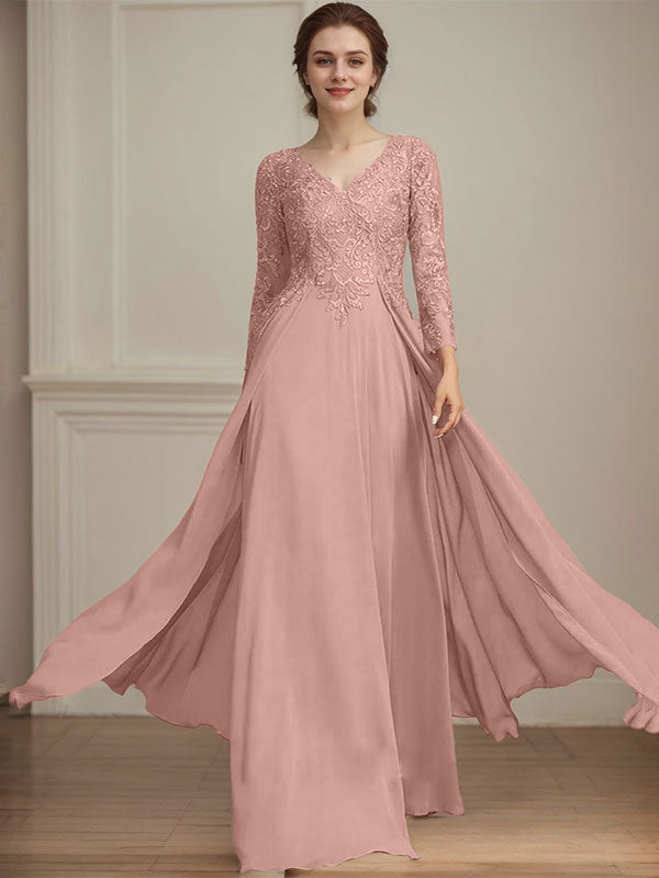 Vestido de novia de corte A, escote en V, largo hasta el suelo, de gasa de encaje con lentejuelas para la madre de la novia 