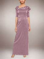 Robe longue fourreau scintillante avec revers à poignets et manches coudes 