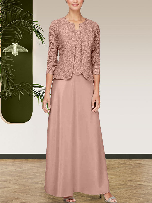 Robe jupe-veste en dentelle pailletée et satin avec veste ouverte