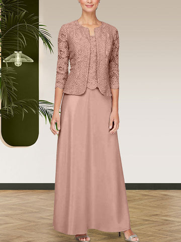 Glitter Lace & Satin Skirt Jacket Dress with Open Jacket