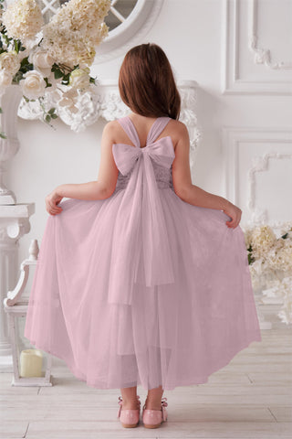 Vestido de bebé niña con lazo de tul y aplique floral en 3D de la colección Jardín Encantado 