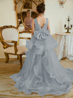 Vestido de princesa/vestido de princesa de satén y tul para niña de las flores 