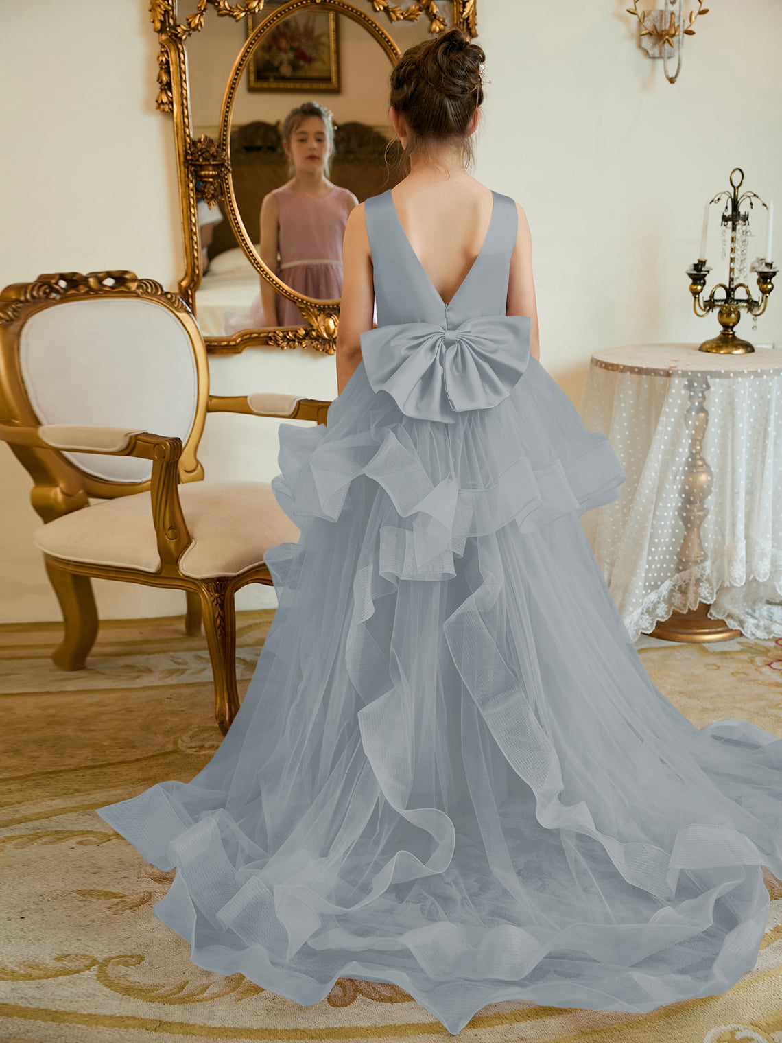 Vestido de princesa/vestido de princesa de satén y tul para niña de las flores 