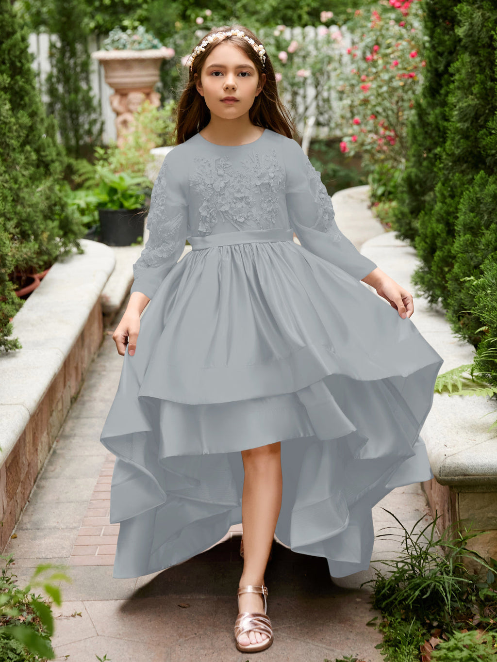 Vestido asimétrico de satén de corte A para niña de las flores