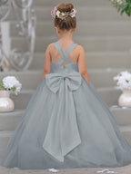Robe de demoiselle d'honneur intemporelle en satin et tulle, coupe trapèze, sans manches 