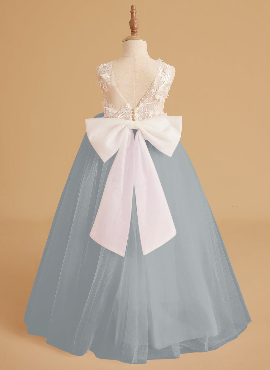 Vestido de niña de las flores sin mangas con cola desmontable de princesa de ensueño 